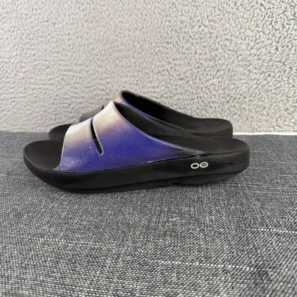 OOFOS OOahh Sport Slide Sandal Mens 9 Womens 11 Purple Iridescent Ombre Recovery